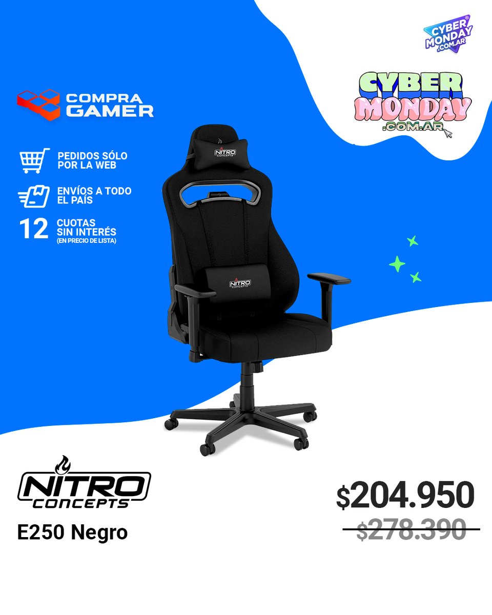 CompraGamerOK's tweet photo. RENOVÁ TU SETUP EN EL #CYBERMONDAY DE COMPRA GAMER ⚡
Encontrá los mejores descuentos en sillas gamers en nuestra web 🌐
Envíos a todo el país 🚚
#Cybermonday #CompraGamer #Descuentos #Gaming https://t.co/kVvE4abjU5