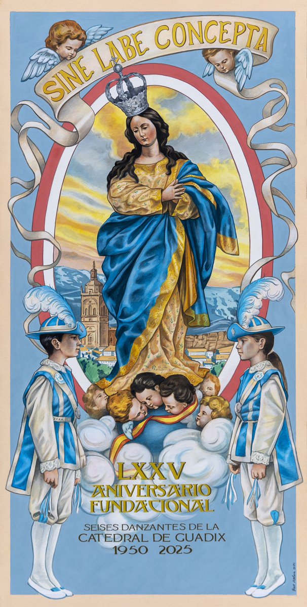 Cartel del LXXV aniversario fundacional de los Seises de la Catedral de Guadix, obra de Bruno Halcón Gómez.

elcostalaccitano.blogspot.com/2024/11/cartel…