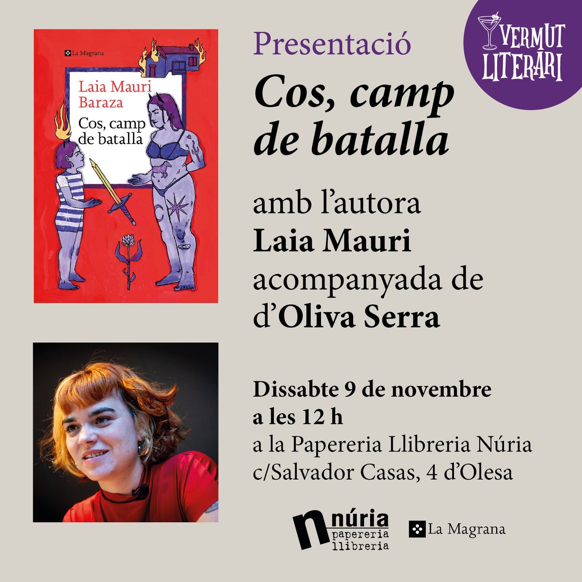 penguinllibres's tweet image. DISSABTE 9

📖 COS, CAMP DE BATALLA
👤 Laia Mauri Baraza amb Oliva Serra
📍Papereria Llibreria Núria d'#Olesa
🕖 12 h
