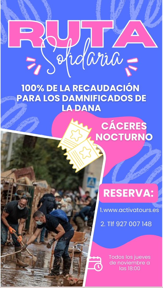 carmensintesis's tweet photo. Vente de tour por Cáceres y Mérida:
Visitas solidarias (min 10€) a favor de los damnificados por la DANA, a través de Cruz Roja y Cáritas.
Ayudamos con lo que mejor sabemos hacer.
https://t.co/gNUuvxjwh6
@cextremadura
@ana_gragera 
@AnaBCarretero 
@elsolCEX 
@LeonElMasGrande https://t.co/MuLwyhKQGz
