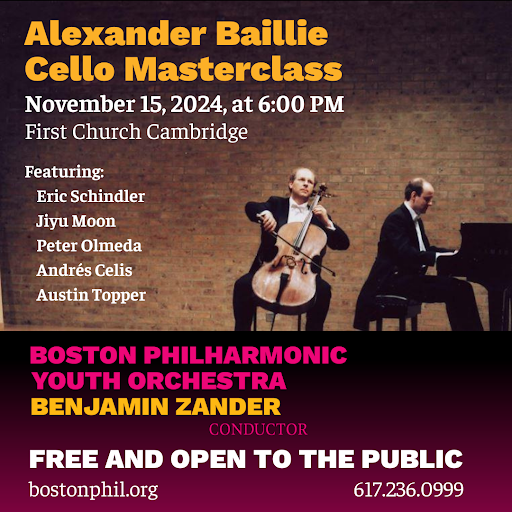 BosPhilYouth's tweet photo. A night of cellos! Members of our Cello section will participate in a FREE master class with renowned cellist Alexander Baillie. Open to the public and presented by @BenjaminZander! Join us on November 15 at 6 PM at the First Church Cambridge https://t.co/qDD02Wjo9t
