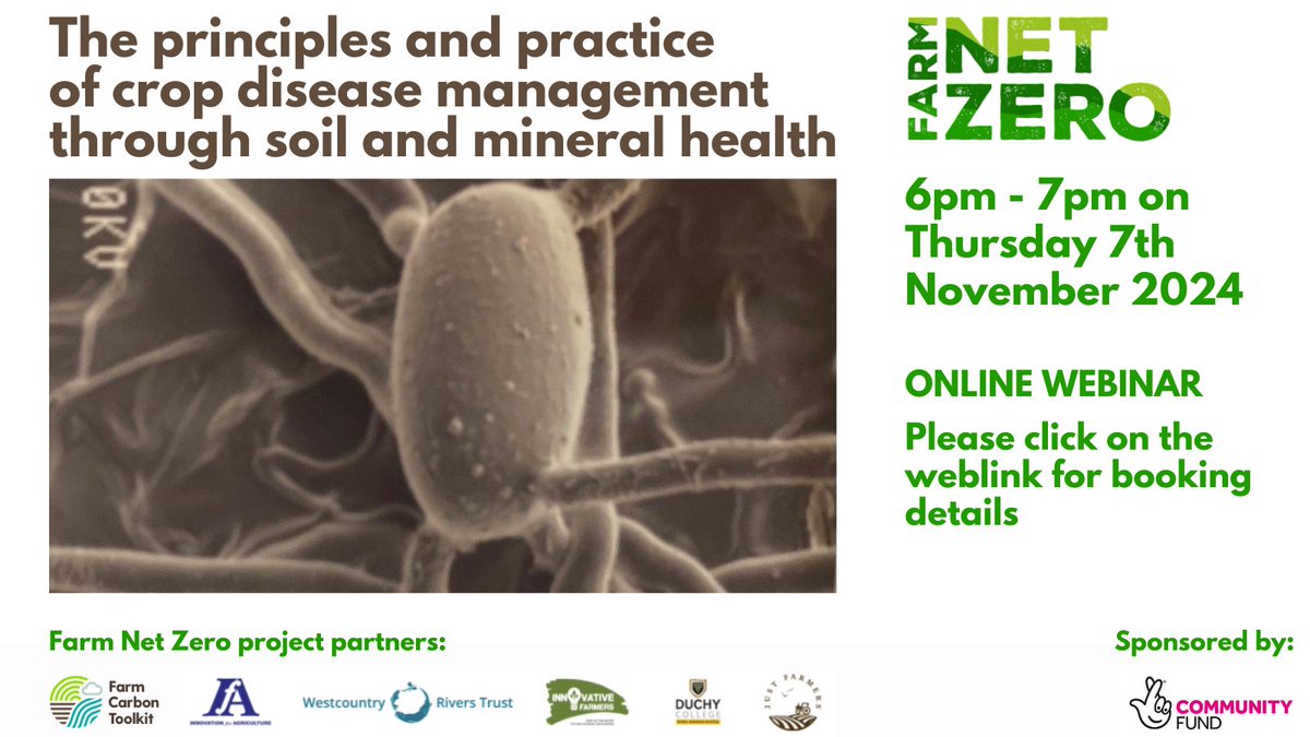 Farm Carbon Toolkit (@farmco2toolkit) on Twitter photo Join Mike Harrington of <a href="/EdaphosAgronomy/">Edaphos Agronomy</a> & FCT's Hannah Jones for this free #FarmNetZero webinar to explore mineral and biological applications that can enhance the natural disease resistance in plants.
farmcarbontoolkit.org.uk/event/webinar-…
#biologicals #SoilHealth #arable #farmingUK Join Mike Harrington of <a href="/EdaphosAgronomy/">Edaphos Agronomy</a> & FCT's Hannah Jones for this free #FarmNetZero webinar to explore mineral and biological applications that can enhance the natural disease resistance in plants.
farmcarbontoolkit.org.uk/event/webinar-…
#biologicals #SoilHealth #arable #farmingUK