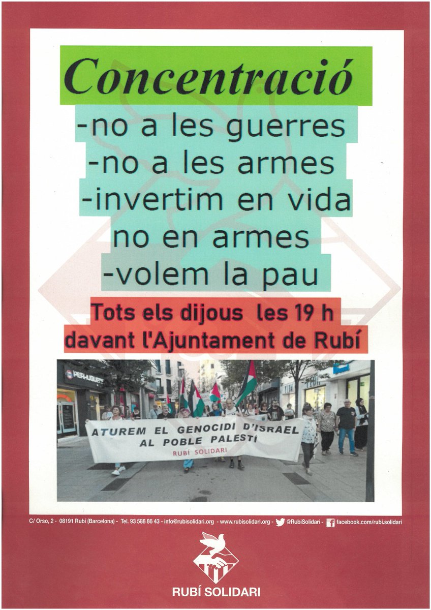 marinadols's tweet photo. Bon vespre #rubicity
Aquesta setmana

🍉 Concentració per Palestina de @RubiSolidari
✊🏾 Assemblea per organitzar la mani de @SindicatLloguer al @CRACRubi
🗣 Projecció del documental "Viure la Mort" amb la @JusticiaBrian i @BetlemCBel
💧Seguim amb el cap i el cor al País Valencià! https://t.co/orm025CL1e