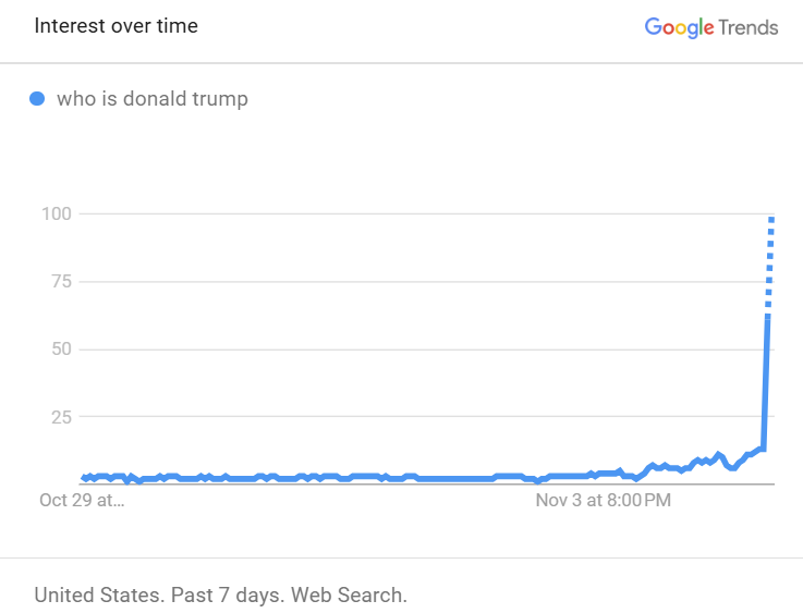 future of democracy depends on the people googling "who is donald trump" at 9:30 AM on election day 2024