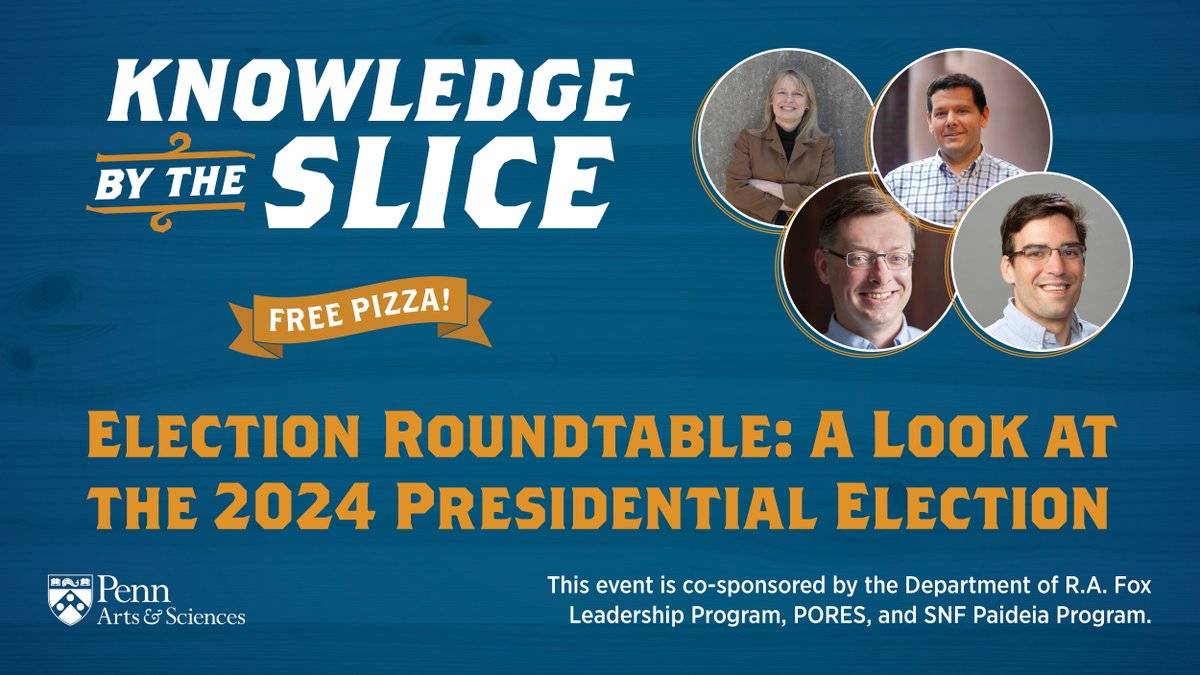 Penn Arts & Sciences (@pennsas) on Twitter photo Come to discuss the Presidential Election in Irvine Auditorium and enjoy a #SLICE on 11/14 at our KBS Roundtable!
For more info, visit bit.ly/4hBXcW0
<a href="/Penn/">Penn</a> <a href="/Pennalumni/">Penn Alumni</a> <a href="/PennLifelong/">Penn Alumni Lifelong Learning</a> <a href="/SNFPaideia/">Stavros Niarchos Foundation (SNF) Paideia Program</a> <a href="/PennPORES/">PORES</a> <a href="/CollegeAtPenn/">College at Penn</a> <a href="/perryworldhouse/">Perry World House</a> <a href="/UPennGAPSA/">GAPSA</a> <a href="/PennLPSGov/">Penn LPS Student Government</a> <a href="/SASGov/">SASGov</a> Come to discuss the Presidential Election in Irvine Auditorium and enjoy a #SLICE on 11/14 at our KBS Roundtable!
For more info, visit bit.ly/4hBXcW0
<a href="/Penn/">Penn</a> <a href="/Pennalumni/">Penn Alumni</a> <a href="/PennLifelong/">Penn Alumni Lifelong Learning</a> <a href="/SNFPaideia/">Stavros Niarchos Foundation (SNF) Paideia Program</a> <a href="/PennPORES/">PORES</a> <a href="/CollegeAtPenn/">College at Penn</a> <a href="/perryworldhouse/">Perry World House</a> <a href="/UPennGAPSA/">GAPSA</a> <a href="/PennLPSGov/">Penn LPS Student Government</a> <a href="/SASGov/">SASGov</a>