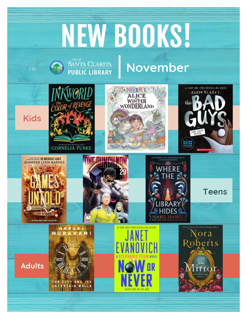 scvpubliclib's tweet image. The Santa Clarita Public Library is constantly stocking the shelves with new books. Swipe through to see some of the biggest releases of the month. Which one are you most excited to check out? Let us know in the comments!