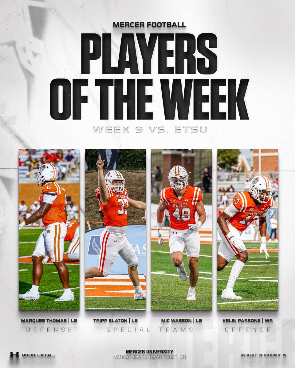 MercerFootball's tweet photo. Week 9️⃣

𝘗𝘓𝘈𝘠𝘌𝘙𝘚 𝘖𝘍 𝘛𝘏𝘌 𝘞𝘌𝘌𝘒. https://t.co/zYnNZWHGHj