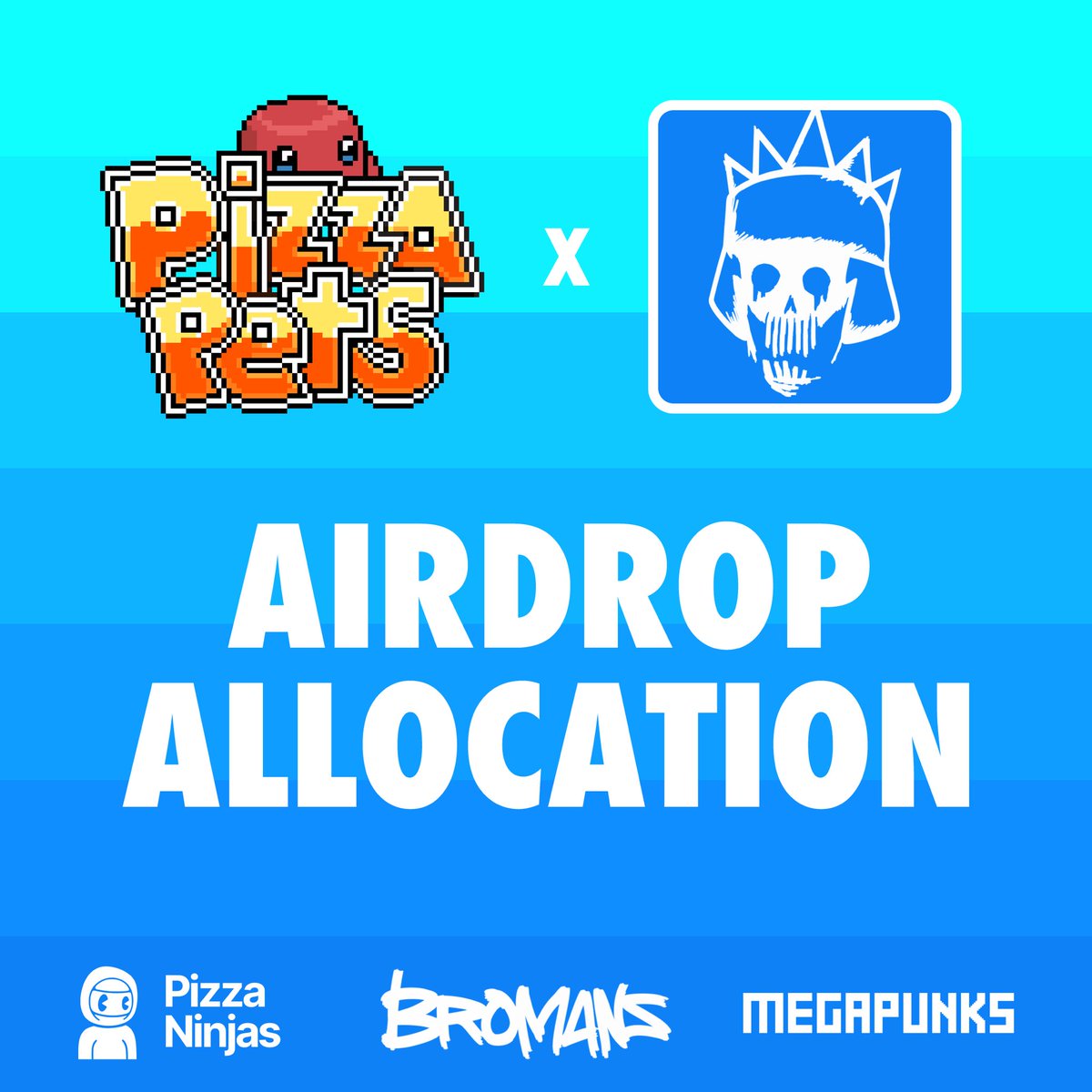 ATTENTION BROMANS 🫡

We’ve secured an allocation for our community! 

We are thrilled to announce a collaboration with:

@Pizza_Ninjas &amp; <a href="/MegaPunks_BTC/">MegaPunks</a> 
on their upcoming airdrop <a href="/Pizza_Pets/">Pizza Pets Game</a> 🔸

[GIVEAWAY WILL BE LIVE IN OUR DISCORD SOON!]