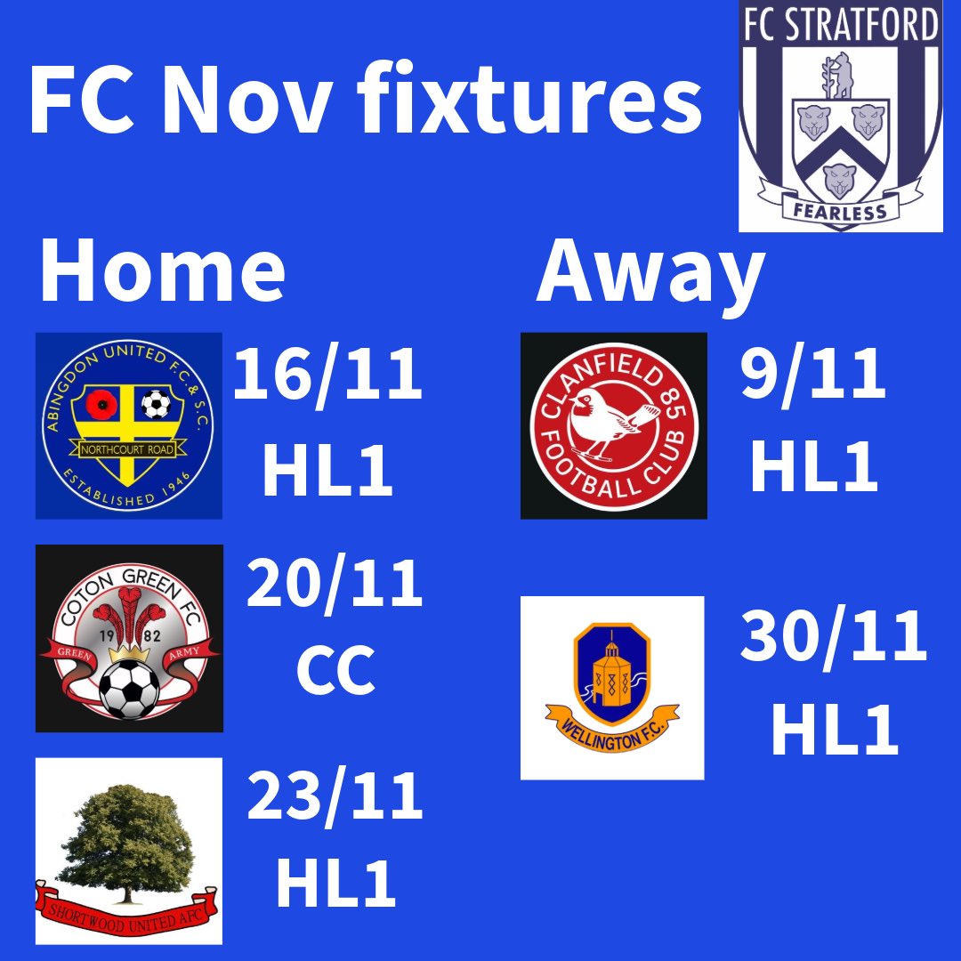 FC NOV FIXTURES | FC have a busy November with 4 further league games 2 home and 2 away, and a BFA County floodlit cup game (20/11).
Come down to the Arden’s Garages and support the #FCBEARS.