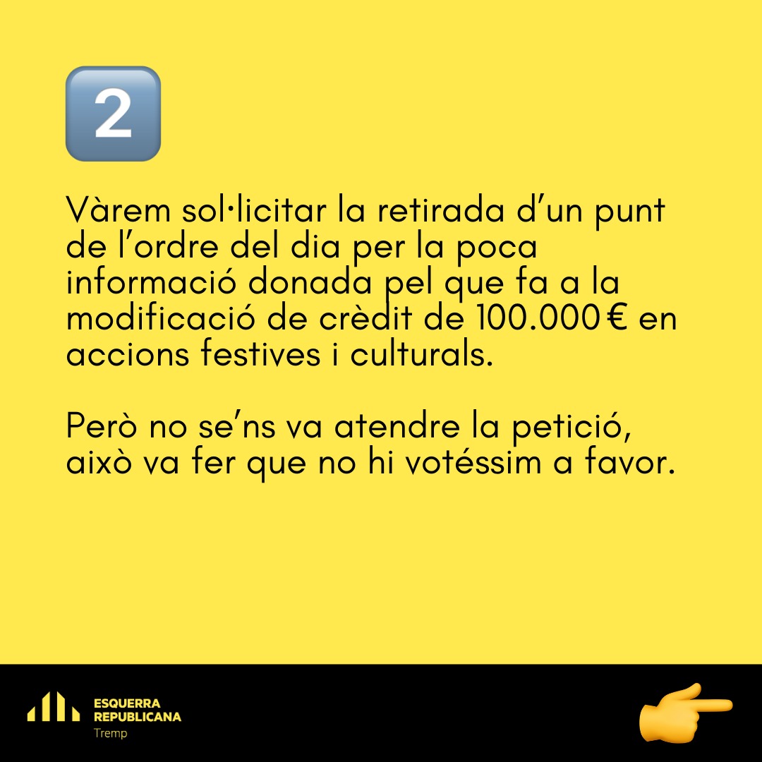 ERCTremp's tweet photo. Us compartim el resum del Ple Municipal que va tenir lloc aquest dilluns, 4 de novembre a les 18 h a la Sala de Plens de l' @AjTremp https://t.co/V12uuV6BDB