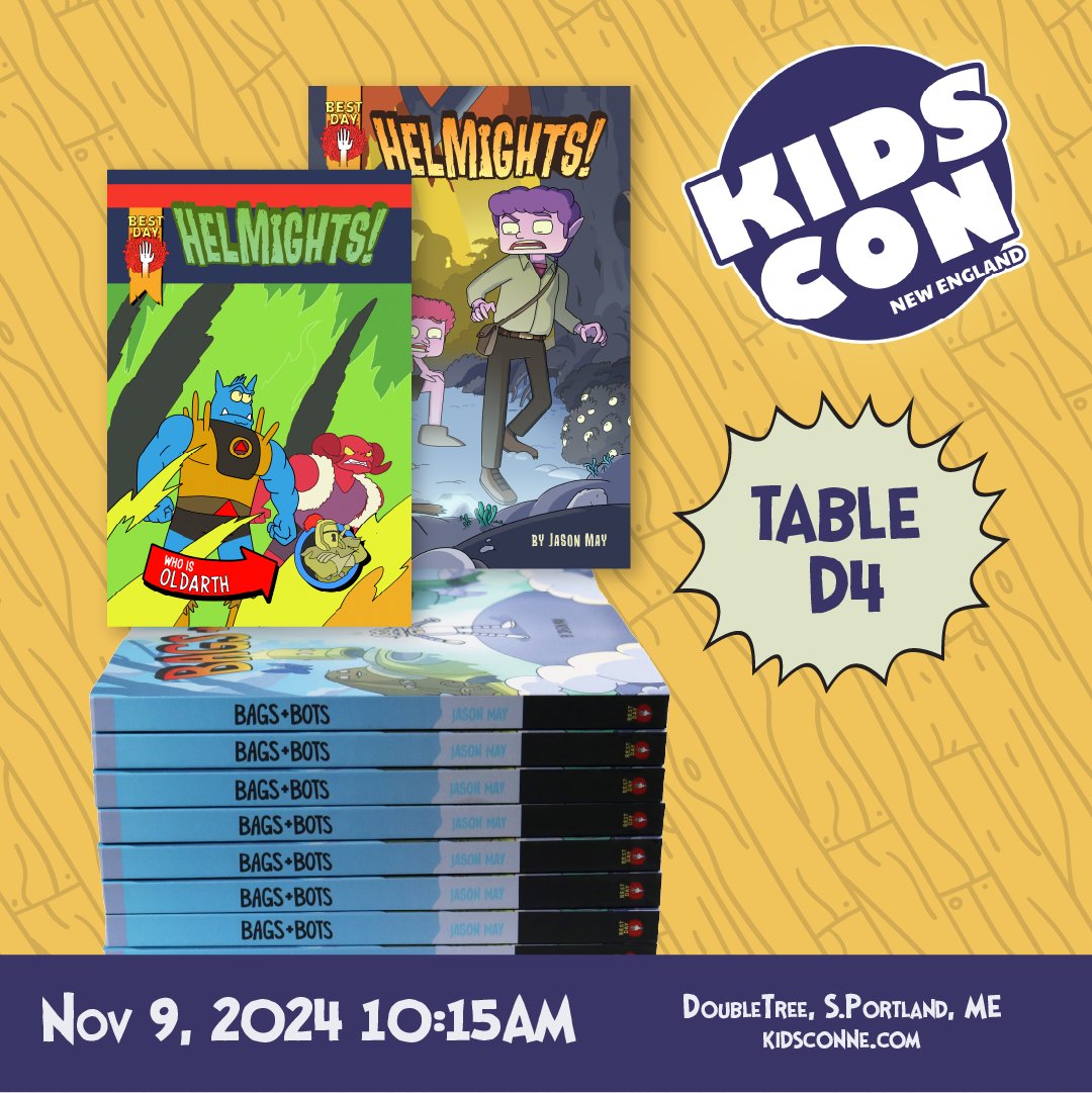 I will have copies of Bags and Bots as well as some issues of Helmights, while they last at Kid's Con this weekend. I'm due for a second printing on both issues!