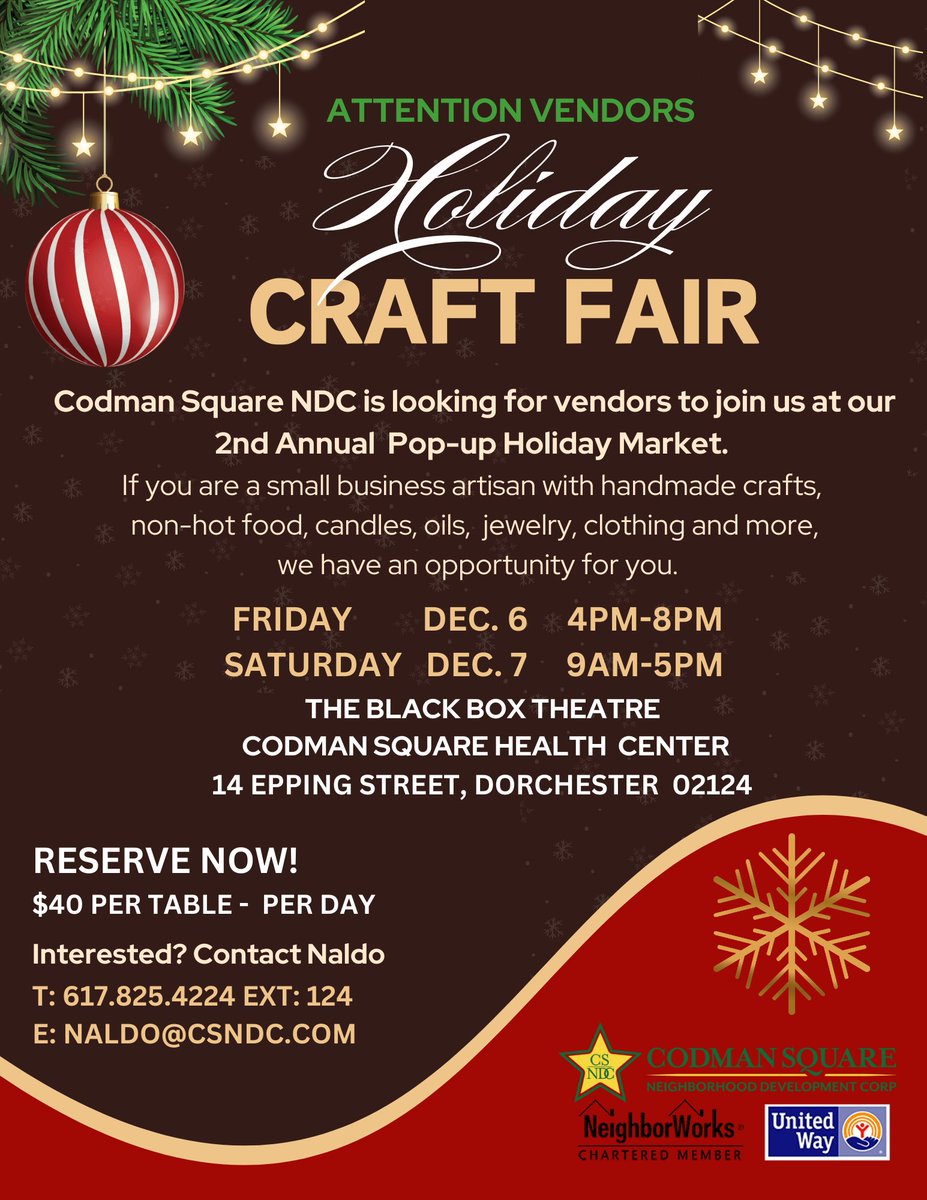 CSNDC's tweet photo. Calling all Crafters!
Are a small business vendor? A crafter? Have small business to promote? Join us at CSNDC's Second Holiday Market &amp; Craft Fair. Spots still open for Friday, December 6 and Saturday, December 7th. https://t.co/0oODCaWJ8t