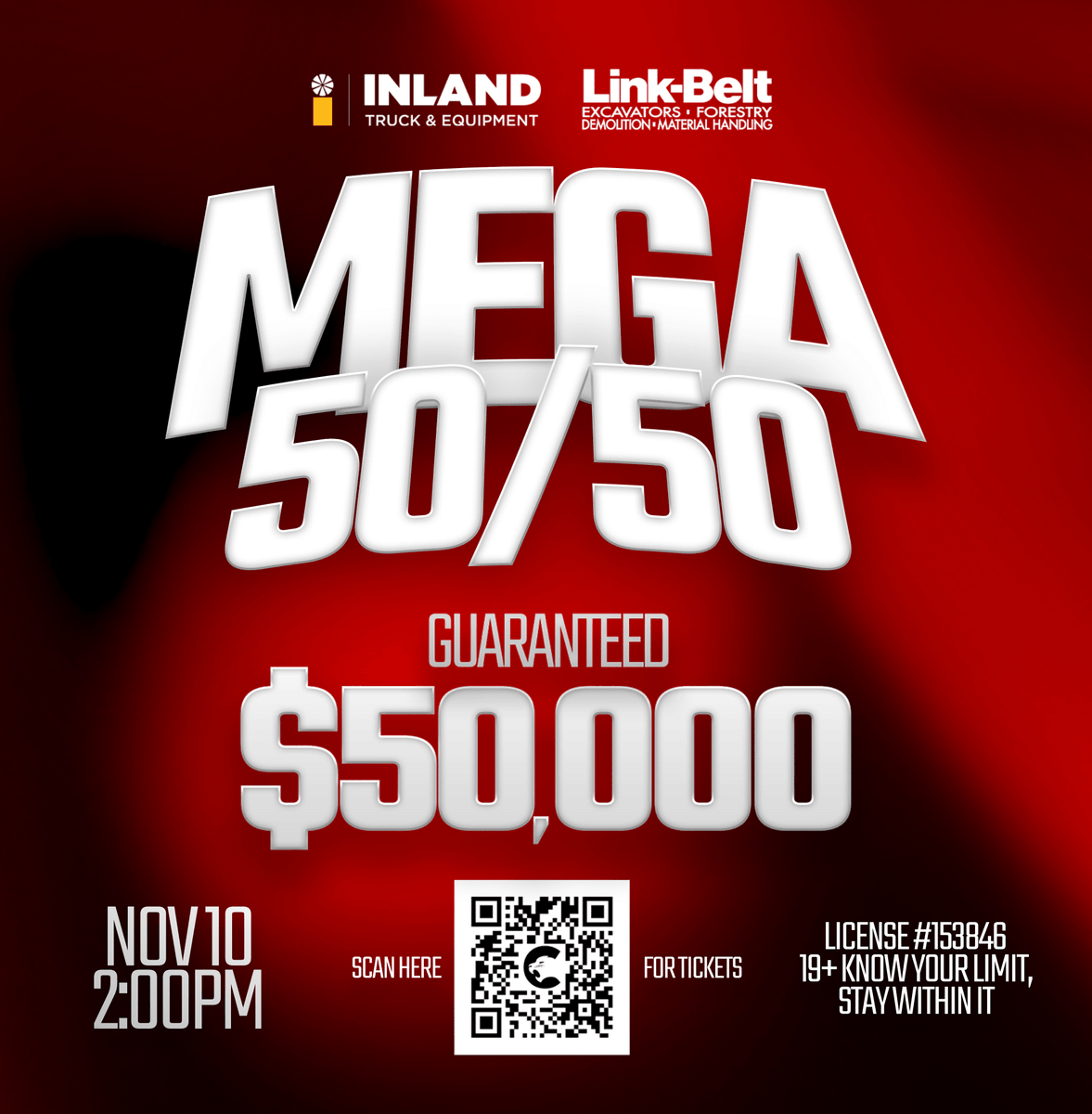 ⭐⭐⭐Only 5 days left⭐⭐⭐

Mega 50/50 jackpot tickets are now on sale! Thanks to Inland Truck &amp; Equipment and Link Belt - a guaranteed jackpot of $50,000!!!  All BC residents are eligible to purchase tickets. Purchase tickets here: pgcf.ca/107 Must be 19+ to play.