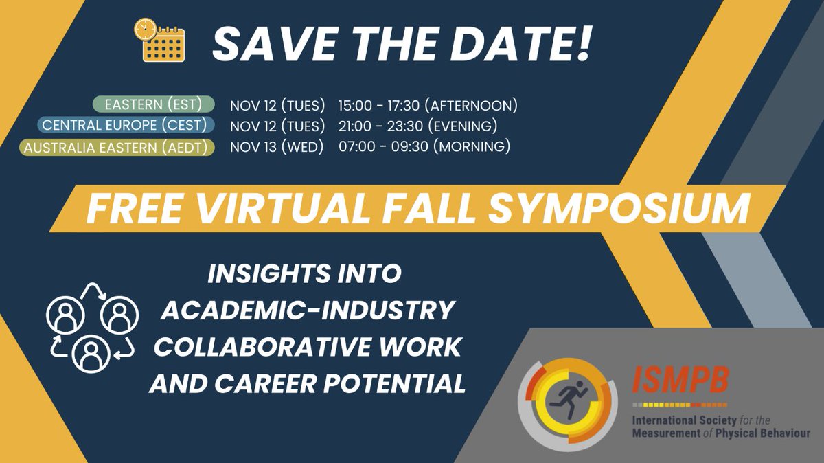 ActiGraph (@actigraph) on Twitter photo Don't miss <a href="/ismpb_org/">ISMPB</a>'s free Virtual Fall Symposium, "Insights into Academic-Industry Collaborative Work and Career Potential" featuring sessions about #Wearable sensors & #DigitalMeasures of #PhysicalActivity, #Gait & #Mobility
🏃♀️ Register here: hubs.la/Q02X1nXr0 Don't miss <a href="/ismpb_org/">ISMPB</a>'s free Virtual Fall Symposium, "Insights into Academic-Industry Collaborative Work and Career Potential" featuring sessions about #Wearable sensors & #DigitalMeasures of #PhysicalActivity, #Gait & #Mobility
🏃♀️ Register here: hubs.la/Q02X1nXr0