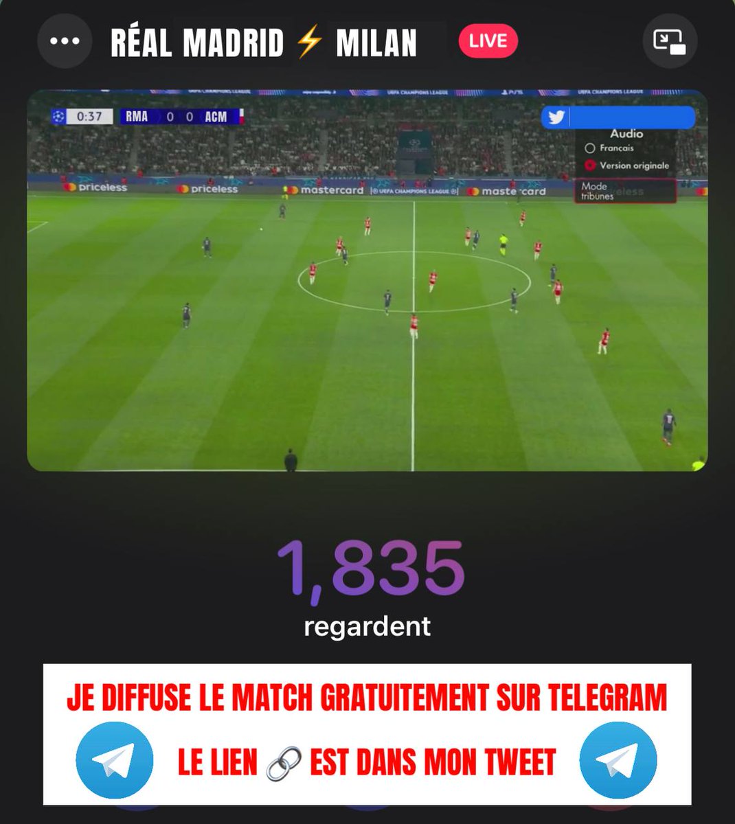 7menance619's tweet photo. 𝗟𝗜𝗘𝗡 🔗 : RÉAL MADRID 🆚 MILAN

🅻🅸🆅🅴 ⇨ https://t.co/lUfa56vUoH ⇦

En direct sur Telegram⬆️

• LIKE/RT POUR VOIR LE LIV❤️🔃

#RMAACM https://t.co/OOBLKm9oDI