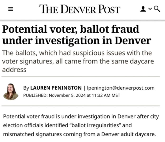 libsoftiktok's tweet photo. JUST IN: Potential voter fraud scheme under investigation in Denver, CO after ballots with mismatched signatures addressed to the same Denver adult daycare center were submitted to multiple counties.

What is going on in Denver? What is Jena Griswold doing? https://t.co/V7LtDtJiSb