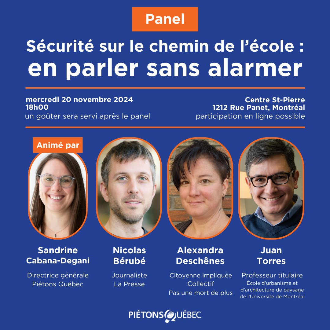 Êtes-vous inscrit?

Nous avons réunis 3 panélistes d'expérience, en conversation avec notre directrice générale, pour discuter des enjeux de communication lorsqu'il est question de la sécurité des déplacements à pied des enfants vers l'école.

• Nicolas Bérubé est journaliste à