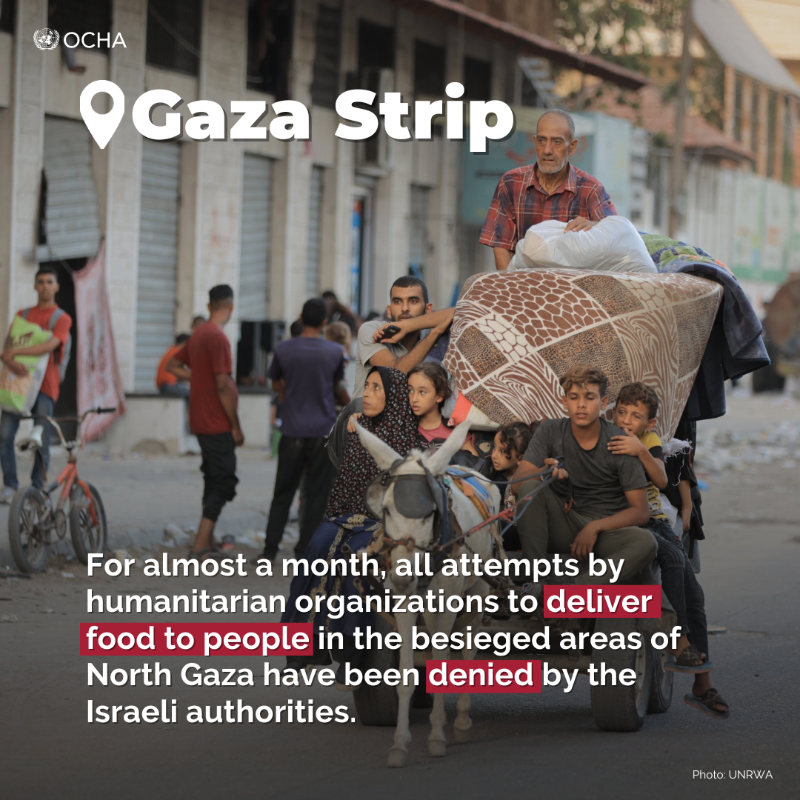 UNOCHA's tweet photo. 📍#Gaza:
 
🔴Healthcare conditions in North Gaza are critical
🔴Over 100 kitchens in central and southern Gaza producing 400k meals daily risk closure due to supply shortages
🔴Over 42 million tons of rubble and widespread explosive hazards pose a threat to civilians
 
More ⬇️