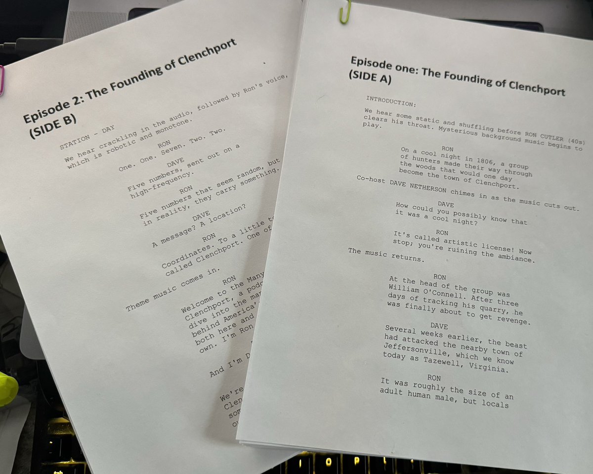 Imagine2Create's tweet photo. A little behind the scenes look at the upcoming @Clenchport podcast. 👀

“The Many Worlds of Clenchport” will star two locals who share stories from the town’s history alongside recordings obtained from parallel universes…

#podcast #screenwriting https://t.co/l0NSO9DRXg