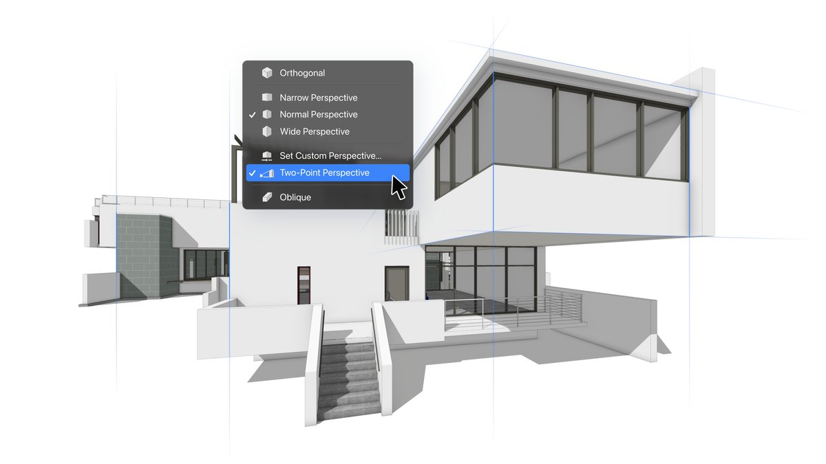 Vectorworks's tweet photo. Easily create traditional-view compositions with the brand new Two-Point Perspective mode, released as part of Vectorworks 2025.
#Vectorworks #Vectorworks2025 #DesignWithoutLimits https://t.co/8X9N0OVhAV