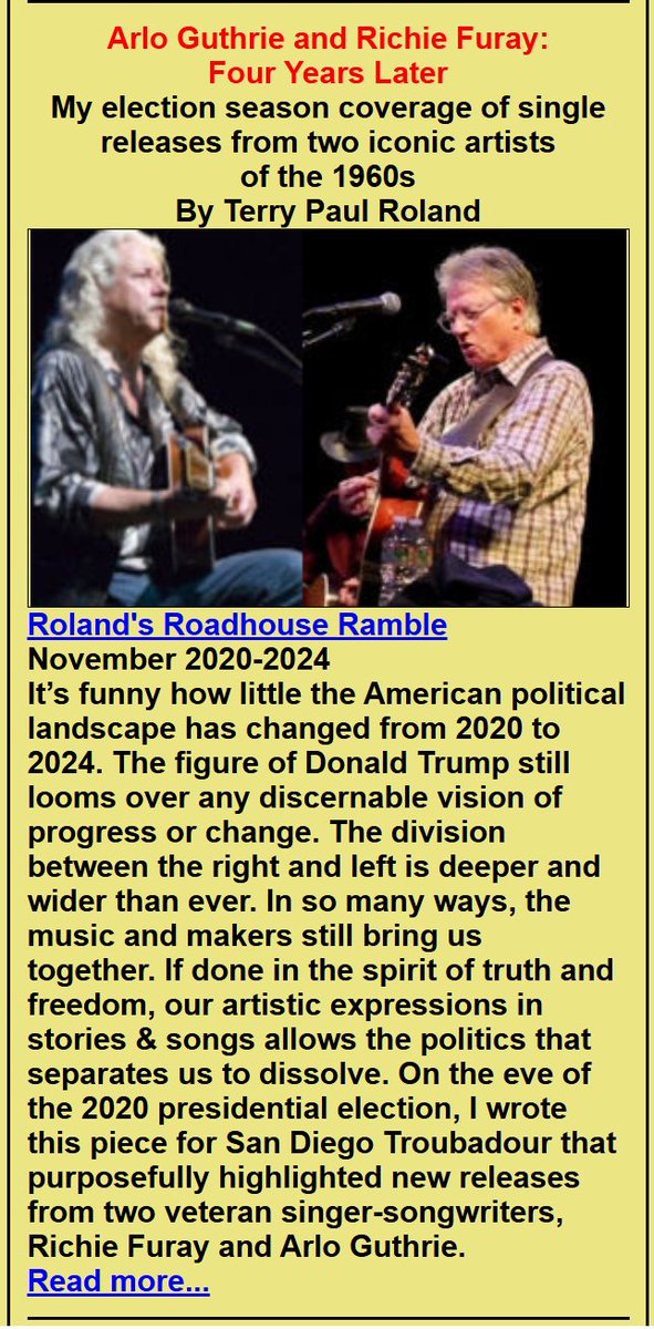 FolkWorks's tweet photo. Here's the Nov 2024 @FolkWorks Newsletter - blogs, articles, recommended videos &amp; featured touring musicians.
Click https://t.co/jG4wT1ZuPT to read the latest blogs from Susie Glaze, @DebsValidation, Terry Paul Roland, &amp; more.  
Subscribe at https://t.co/NUbpg1VdI8. https://t.co/z8LBdcpeTO