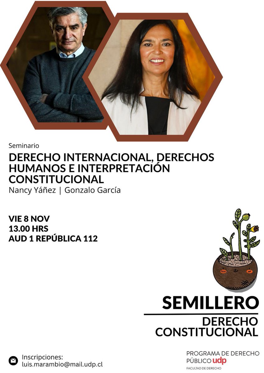 Domingo Lovera Parmo (@domingarra) on Twitter photo Lxs esperamos jueves y viernes en <a href="/UDPDerecho/">Facultad Derecho UDP</a>
JU7 Lanzamiento del Anuario de Derecho Público, con el prof. <a href="/derechouchile/">Facultad de Derecho</a> <a href="/letelier_raul/">Raul Letelier</a> y la prof. <a href="/UDPDerecho/">Facultad Derecho UDP</a> <a href="/VPoncedeLeonS/">Viviana Ponce de León</a>
VI8 Semillero con la Ministra del <a href="/tribconst_chile/">Tribunal Constitucional de Chile</a> Nancy Yáñez y el prof. <a href="/derechouah/">Facultad de Derecho UAH</a> Gonzalo García Lxs esperamos jueves y viernes en <a href="/UDPDerecho/">Facultad Derecho UDP</a>
JU7 Lanzamiento del Anuario de Derecho Público, con el prof. <a href="/derechouchile/">Facultad de Derecho</a> <a href="/letelier_raul/">Raul Letelier</a> y la prof. <a href="/UDPDerecho/">Facultad Derecho UDP</a> <a href="/VPoncedeLeonS/">Viviana Ponce de León</a>
VI8 Semillero con la Ministra del <a href="/tribconst_chile/">Tribunal Constitucional de Chile</a> Nancy Yáñez y el prof. <a href="/derechouah/">Facultad de Derecho UAH</a> Gonzalo García
