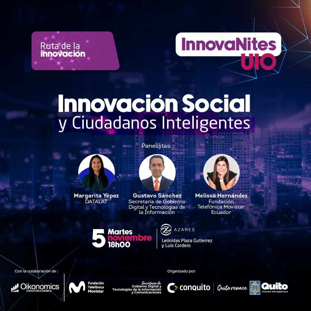 ¿Te has preguntado cómo la innovación social está transformando nuestras ciudades? 

En InnovaNites.UIO #10, nos sumergiremos en el impacto de los ciudadanos inteligentes 

🔗 Regístrate en: lu.ma/znsx0puh

#InnovacionSocial #CiudadanosInteligentes #Oikonomics #Conquito