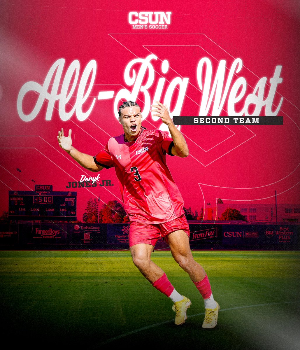 CSUN Men's Soccer (@csunmenssoccer) on Twitter photo Made a huge impact all season long as a newcomer.
Deryk Jones Jr. has been named to the All-Big West Second Team!
#GoMatadors x <a href="/BigWestSports/">The Big West</a> Made a huge impact all season long as a newcomer.
Deryk Jones Jr. has been named to the All-Big West Second Team!
#GoMatadors x <a href="/BigWestSports/">The Big West</a>