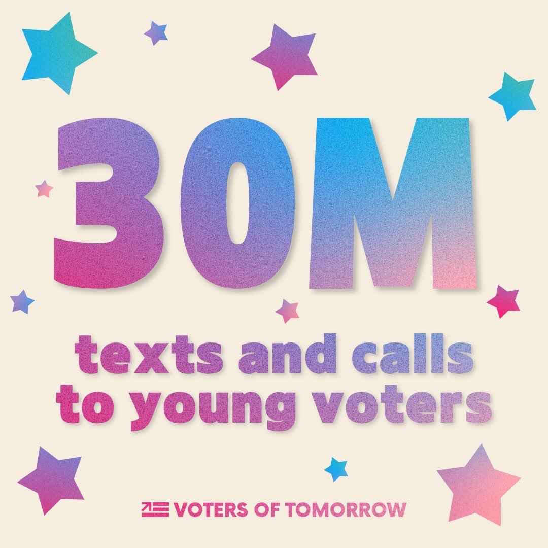 🚨NEW: We just passed 30 MILLION texts and calls to young voters. And we’re not even done yet. We’ll be making calls until polls close!

Thank you so much to our incredible team and volunteers who made this possible, we couldn't do it without you 🫶