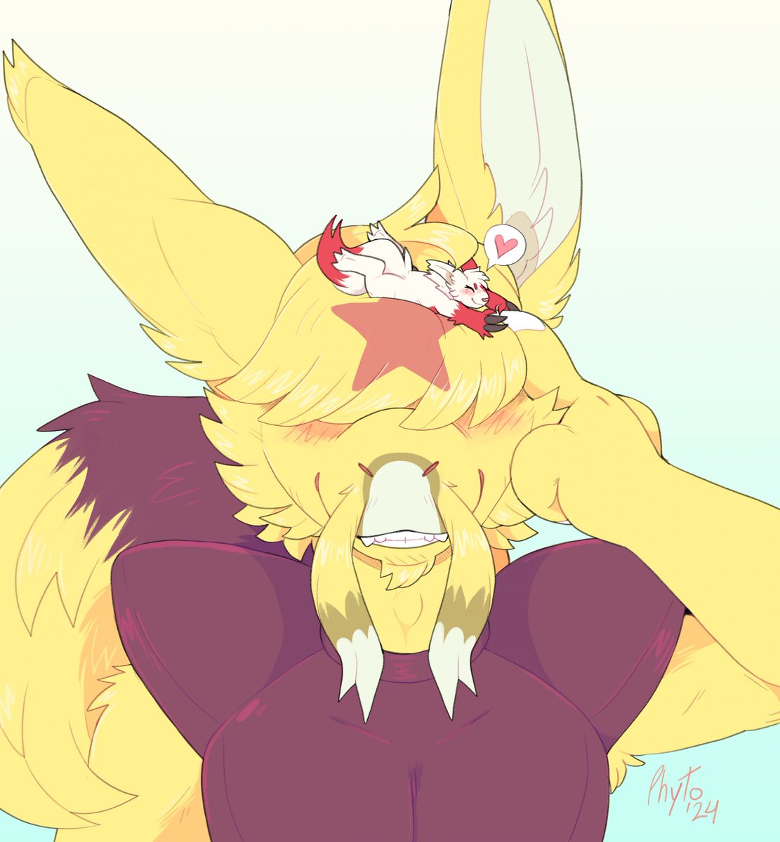 FloofZang's tweet image. The best part of being micro is getting to hang out on my friends ^Λ^

🎨 - @PHYTOFERN