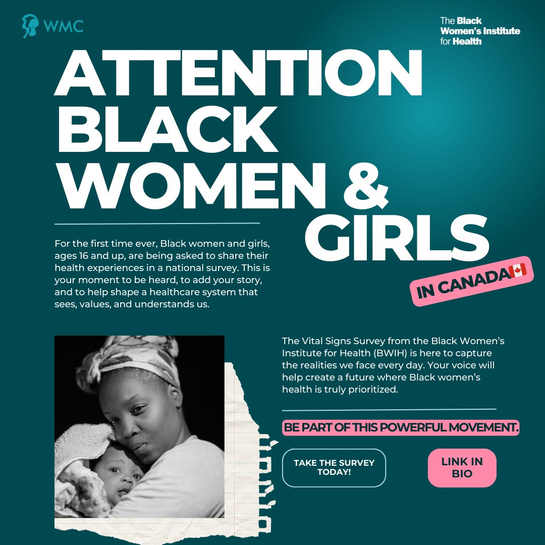 For the first time ever, you’re being invited to share your health experiences in the Vital Signs Survey from the Black Women’s Institute for Health (BWIH). 

Take a few minutes today to make your voice heard! Link in bio. 
#BlackWomen #BlackWomensHealth #OurVoicesMatter