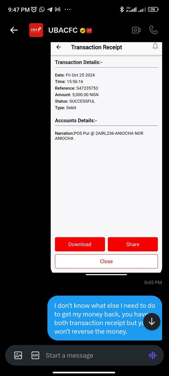 MMNnaemeka8's tweet photo. @UBAGroup @UBACares 
I have sent a private message and I'm putting it out here, I want a reversal https://t.co/Nt73ACd05D