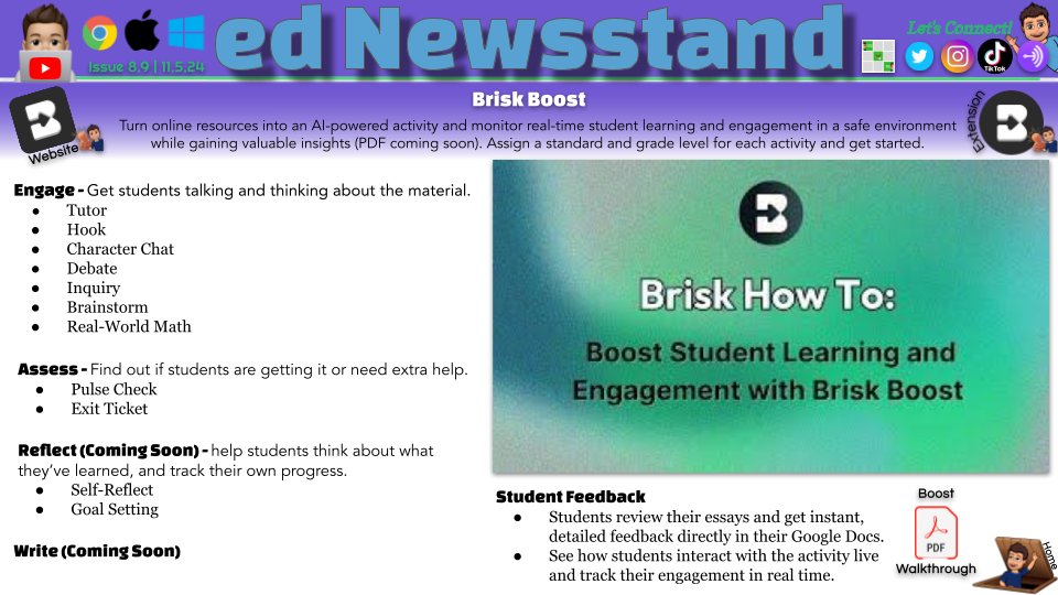 Newsletter: <a href="/BriskTeaching/">Brisk Teaching</a> Boost

Leverage AI to build an interactive and engaging activity with online classroom resources.

- Find a Resource
- Build an Activity
- Share with Students
- Monitor Student Engagement

#edtech #teachertwitter #techtuesday - mailchi.mp/38c287a31b86/e…