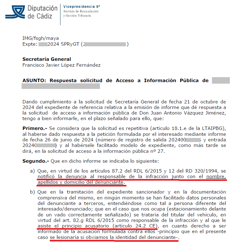 Activistas denuncian de forma voluntaria la ocupación de PMR vulnerando los derechos de los más vulnerables. Diputación de Cádiz cede sus datos a los denunciantes por "derecho Constitucional"... todo en orden...