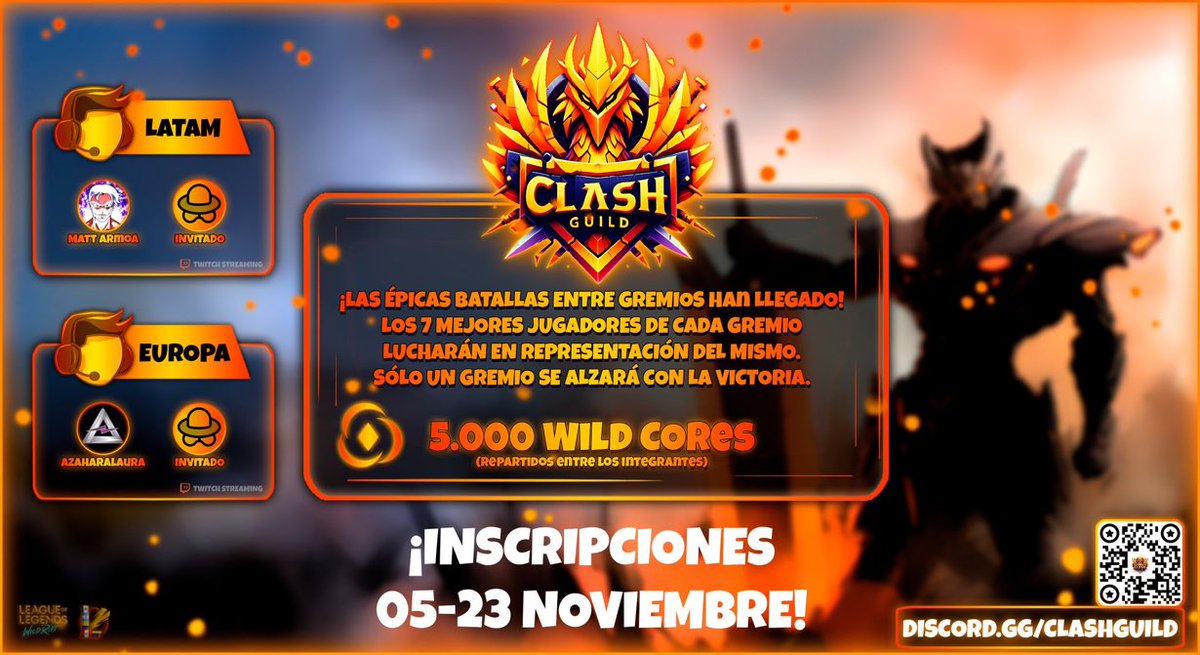 ArkTreayer's tweet photo. 🏆 ¡Anuncio de Torneo de Gremios: CLASH GUILD!

▪ ¡Ha llegado el momento de enfrentar a los mejores Gremios en nuestro esperado Torneo de Wild Rift!
▪ Dos Divisiones Disponibles: LATAM / EUROPA.
@ClashGuilds 
⚔️ ¿Listo para el desafío? ¡Inscríbete ya!
👉 https://t.co/ew5j0PpTMI https://t.co/WBxS4GbKxe