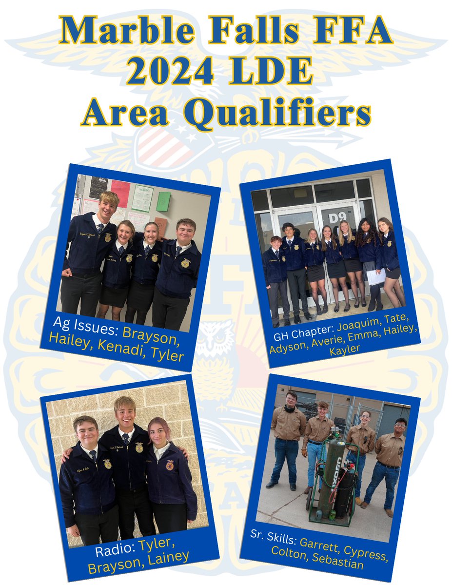 Shout out to our Area LDE Qualifiers! <a href="/MarbleFallsFFA/">Marble Falls FFA</a> <a href="/MarbleFallsISD/">Marble Falls ISD</a> <a href="/MFHS_Principal/">Marble Falls High School</a> 💜💛💙💛