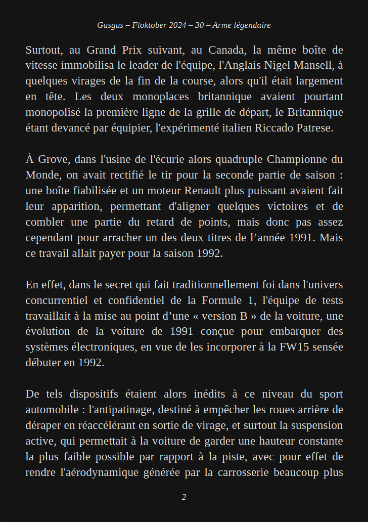 6usgus's tweet photo. #Floktober2024 Jour 30 : Arme légendaire. J'aurai résisté 29 jours avant de parler de Formule 1, mais je n'aurai pas réussi à aller au bout, faute d'autre inspiration, 1/2. https://t.co/KK9SD9EOvb