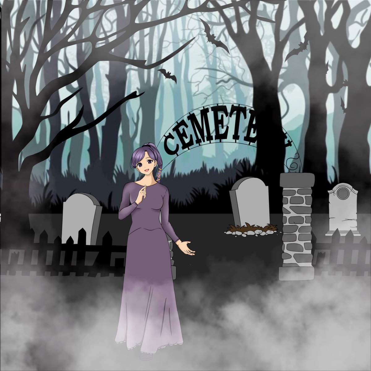 I'd like to thank <a href="/Emiitoyou/">EmillyFloresss^</a> for making this for me. This is my Hex Maniac OC, Eve who is about to explore a Pokémon Cemetary.