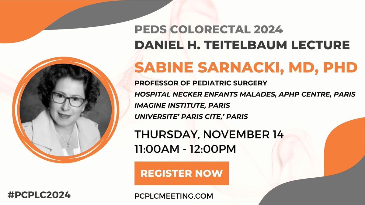 Peds Colorectal | PCPLC (@pedscolorectal) on Twitter photo The Teitelbaum Lecture at #PCPLC2024 will be given by Dr. Sabine Sarnacki. Register today for this and other great lectures next week in Atlanta!
Secure Your Spot: buff.ly/47aZ1nu
#pcplc #colorectalsurgery #pediatriccolorectal #pedsurg <a href="/caseymcalkins/">Casey M Calkins</a> <a href="/RebeccarenteaMD/">Rebecca Rentea, MD</a> The Teitelbaum Lecture at #PCPLC2024 will be given by Dr. Sabine Sarnacki. Register today for this and other great lectures next week in Atlanta!
Secure Your Spot: buff.ly/47aZ1nu
#pcplc #colorectalsurgery #pediatriccolorectal #pedsurg <a href="/caseymcalkins/">Casey M Calkins</a> <a href="/RebeccarenteaMD/">Rebecca Rentea, MD</a>