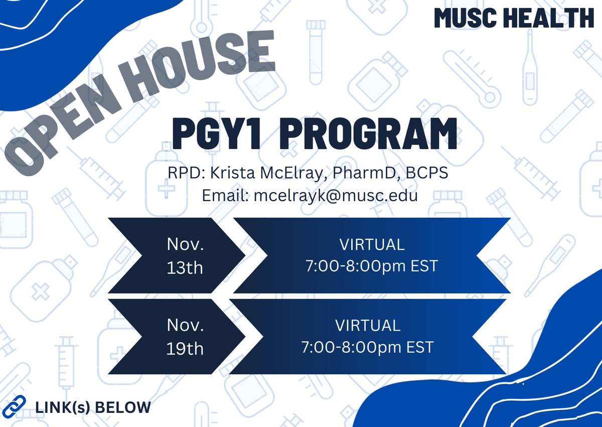 In addition to the Residency Showcases that are coming up soon - Our PGY1 program is excited to announce a few open house sessions as well! Come chat with us and learn more about our program!

11/13 Teams Link: teams.microsoft.com/l/meetup-join/…
 
11/19 Teams Link: teams.microsoft.com/l/meetup-join/…