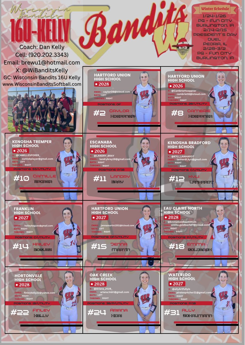 Wisconsin Bandits 16U-Kelly finished up our Fall schedule last month. Excited to get to work to be ready for our Winter Schedule come January🥎🥎🥎🥎👇
