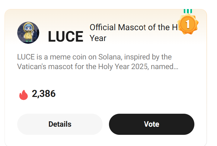 The_LXIX's tweet photo. @Sage91ini @X @Pontifex Keep voting for $LUCE #KuCoin #Solana @BelieveInLuce 
💫https://t.co/fvFPd5ZoQc Let's Faith Go! 😇 https://t.co/DTgem9jVbw
