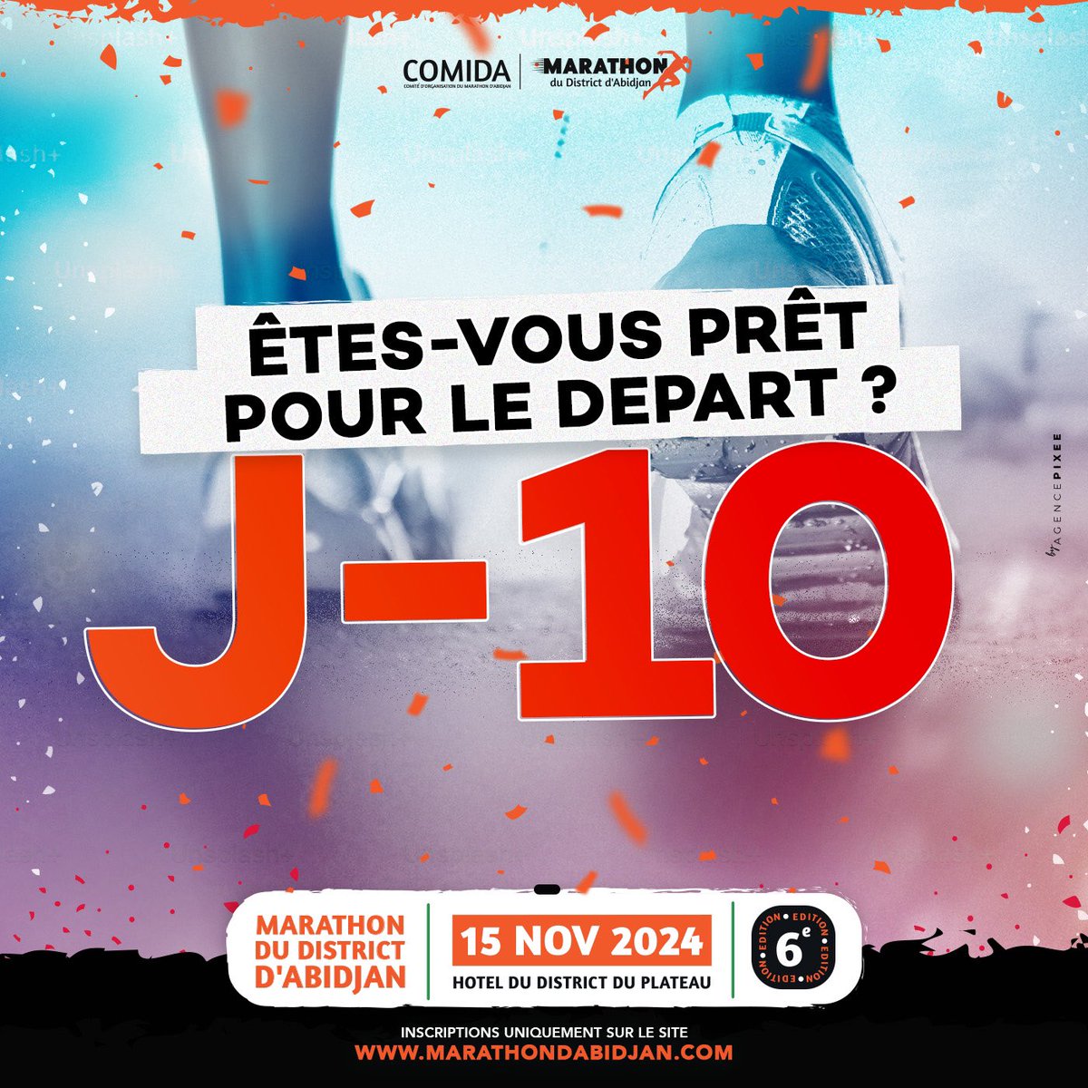 𝐉𝐎𝐔𝐑 𝐉-𝟏𝟎 𝐚𝐯𝐚𝐧𝐭 𝐥𝐞 𝐠𝐫𝐚𝐧𝐝 𝐝é𝐩𝐚𝐫𝐭 , 𝐜𝐞 𝟏𝟓 𝐍𝐨𝐯𝐞𝐦𝐛𝐫𝐞 𝟐𝟎𝟐𝟒

📍 𝗟𝗶𝗲𝘂 𝗱𝘂 𝗱é𝗽𝗮𝗿𝘁 : Hôtel du district du plateau dès 7h00

Nous avons hâte, et vous ? 😉

Les inscriptions se poursuivent

🔗 marathondabidjan.com