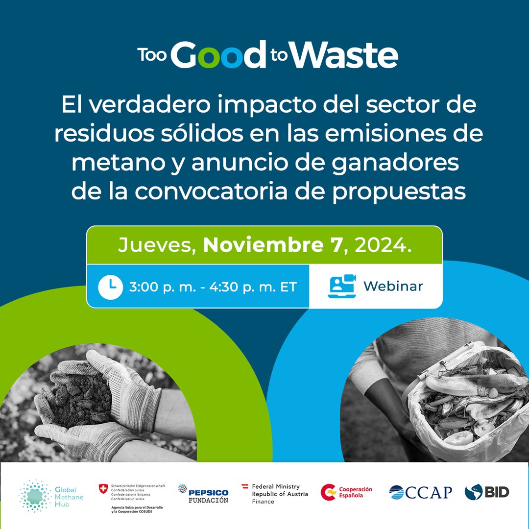 el_BID's tweet photo. Cerca de 230 propuestas de 20 países de América Latina y el Caribe se recibieron en el ‘Call for Proposals’ de la iniciativa BID #TooGoodtoWaste, que reconoce propuestas que mejoren la gestión de residuos y reduzcan las emisiones de metano.
Te invitamos al webinar en donde se anunciarán a los ganadores del concurso.
Inscríbete ahora 👉 https://t.co/t3zjq5a0XJ