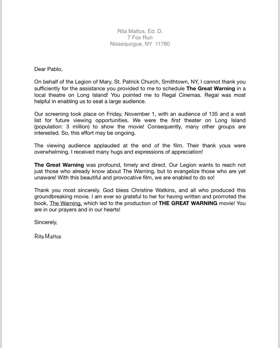 watkins4faith's tweet photo. HERE IS ONE PERSON’S REWARD FOR BRINGING 135 WITH A WAITLIST TO SEE THE GREAT WARNING MOVIE. 

If you are being called to do the same, click here for showings and how to bring the movie to your area! 

https://t.co/IhMB1epi6h.     

Official website: https://t.co/Hn7yDjOB9A https://t.co/eXNkWJBUGO