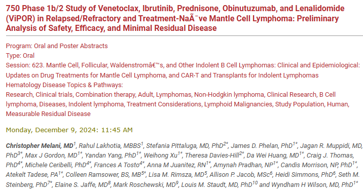 Ajay Major, MD, MBA (@majorajay) on Twitter photo ViPOR regimen in MCL #ASH24 <a href="/MelanicjMD/">Christopher Melani</a>:
- 36 pts (16 R/R), 32% TP53mut, med LOT 3
- R2PD ven dose 400 mg, no TLS, 89% completed all 6 cycles
- CR 100% (!!!)
- 2-yr PFS: 1L 95%; R/R 75%; 2-yr TTP 100% in TP53mut
Also uMRD in 97%! Looking forward to more details on TP53mut. #lymsm ViPOR regimen in MCL #ASH24 <a href="/MelanicjMD/">Christopher Melani</a>:
- 36 pts (16 R/R), 32% TP53mut, med LOT 3
- R2PD ven dose 400 mg, no TLS, 89% completed all 6 cycles
- CR 100% (!!!)
- 2-yr PFS: 1L 95%; R/R 75%; 2-yr TTP 100% in TP53mut
Also uMRD in 97%! Looking forward to more details on TP53mut. #lymsm