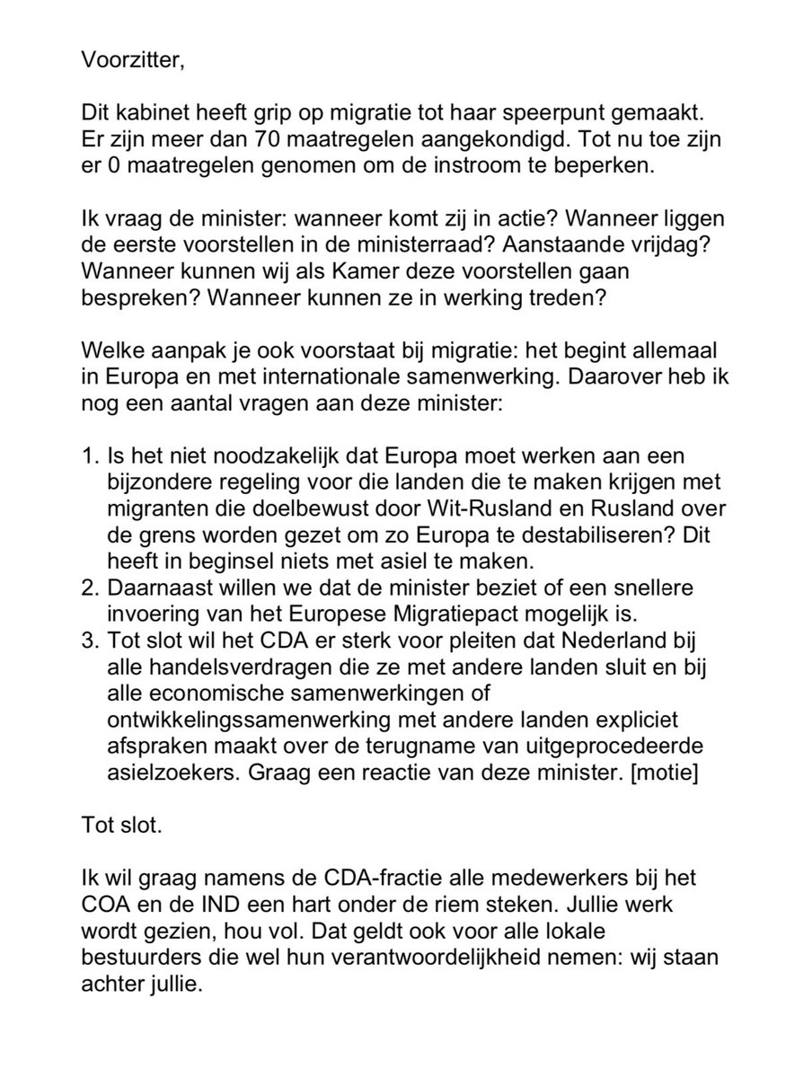 Vanavond was de eerste termijn van het debat over de Begroting van Asiel en Migratie. Hieronder mijn inbreng namens de CDA-fractie. Donderdag gaat het debat verder met de beantwoording van de minister.