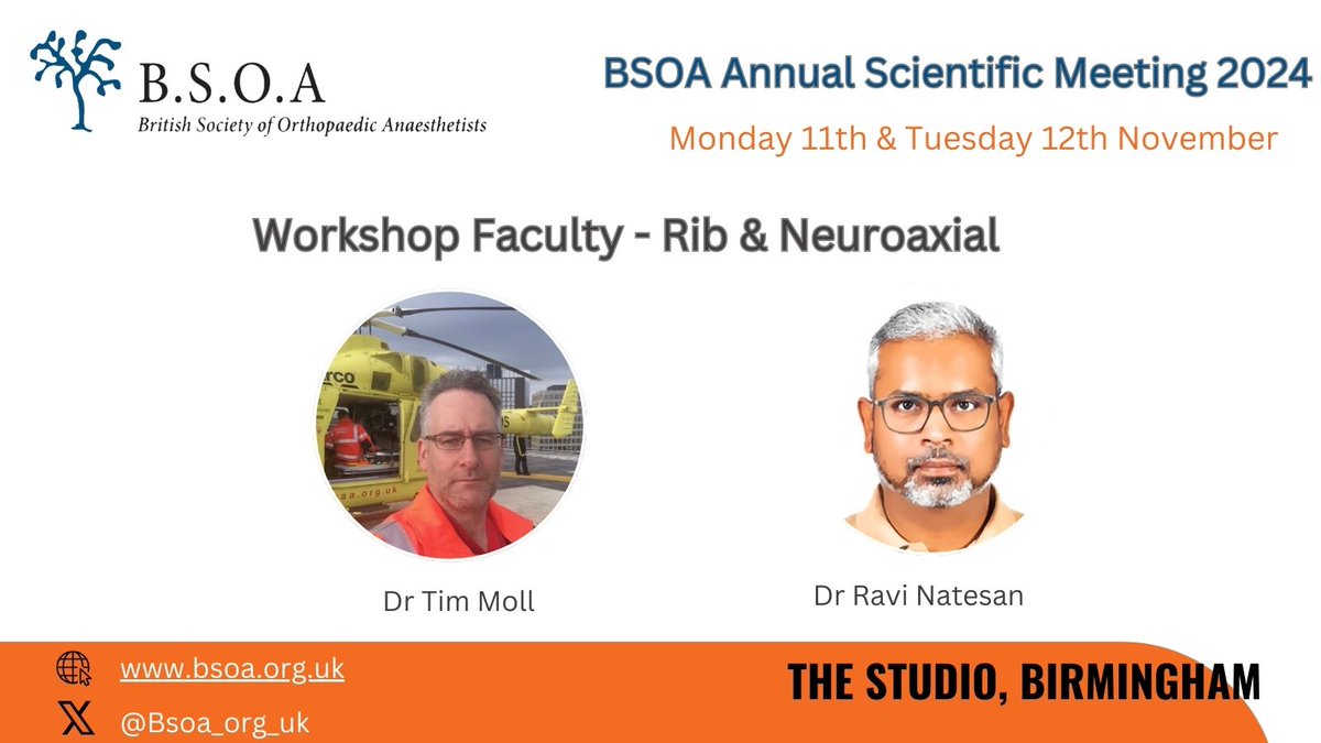 Register  following the link: emdevents.eventsair.com/bsoa-2024/regpg
To book your place at the Rib and Neuroaxial workshop at BSOA ASM 2024

#BSOA2024