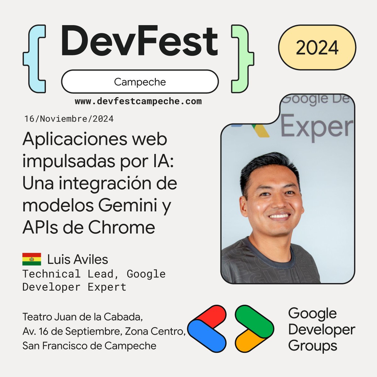 GDG San Francisco de Campeche (@gdgcampeche) on Twitter photo Les presentamos a <a href="/luixaviles/">Luis Aviles</a> nuestro speaker para el DevFest San Francisco de Campeche 2024.
Luis es un desarrollador, orador, formador y entusiasta de la tecnología con una gran pasión por las comunidades y experto en #Angular.
devfestcampeche.com
#DevFest #GDG Les presentamos a <a href="/luixaviles/">Luis Aviles</a> nuestro speaker para el DevFest San Francisco de Campeche 2024.
Luis es un desarrollador, orador, formador y entusiasta de la tecnología con una gran pasión por las comunidades y experto en #Angular.
devfestcampeche.com
#DevFest #GDG