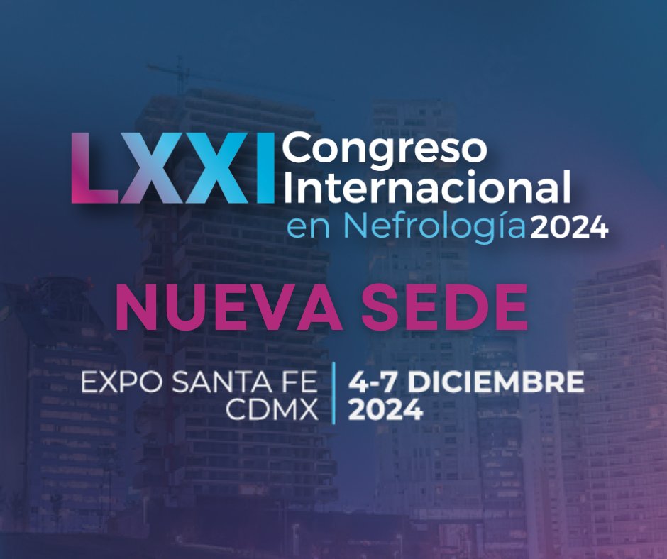 ¡📢 La nueva sede del LXXI Congreso Internacional de Nefrología es Expo Santa Fe en la CDMX! 🎉✨ Nos vemos del 4 al 7 de diciembre para vivir una experiencia académica única 🩺📚 #Nefrología #ExpoSantaFe #CongresoInternacional #IMIN